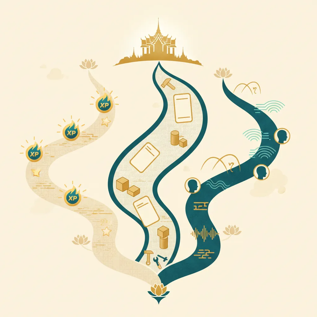 Three different paths through a Thai learning landscape