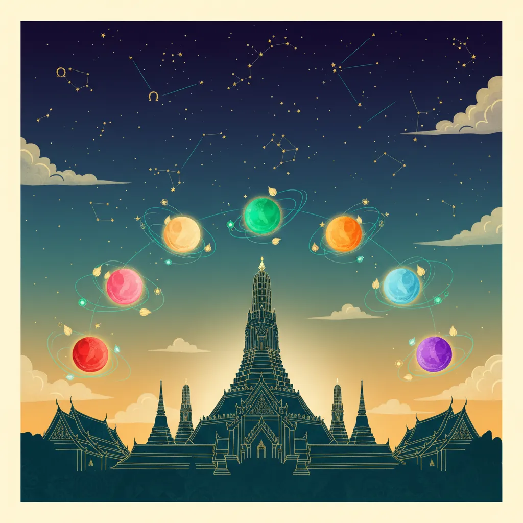 Seven celestial orbs representing Thai day names and their Sanskrit planetary origins